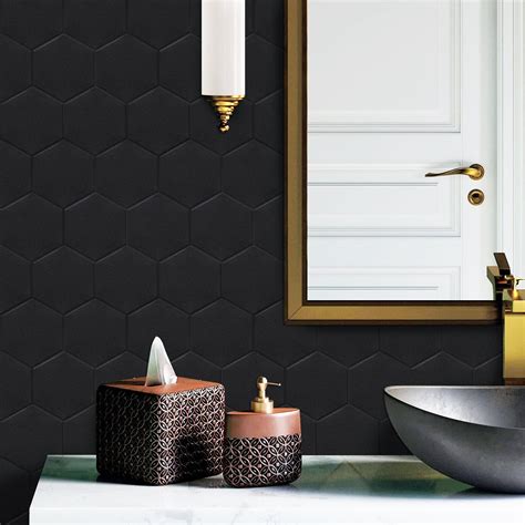 Deep Black Hexagon Peel and Stick Backsplash Tile - Thicker Design Mat ...