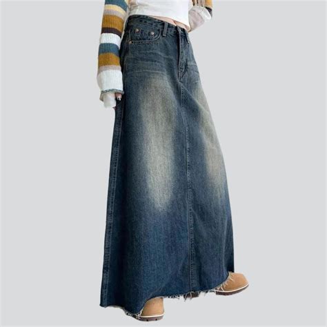 Sanded floor-length denim skirt - W27 / Blue | Womens casual skirt ...