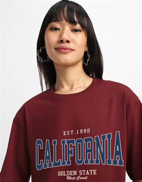 California Maroon Oversized Typographic T-Shirt – Juneberry