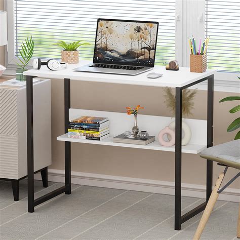 Lukzer STM-004 White Study Desk with Open Shelf | Engineered Wood Top ...