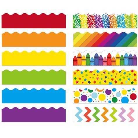 Geyee 240 Pcs 236ft Holiday Bulletin Board Borders Colorful Rainbow ...