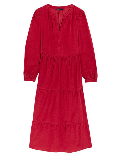 Buy Pure Cotton Cord Midi Tiered Dress at Marks & Spencer