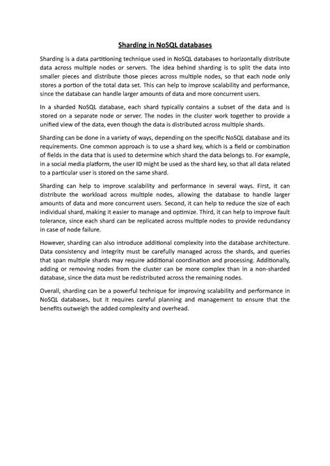 Sharding in No SQL databases - Sharding in NoSQL databases Sharding is ...