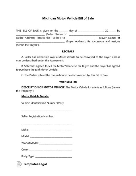 Michigan Bill of Sale Templates [Free] (Word, PDF, ODT)