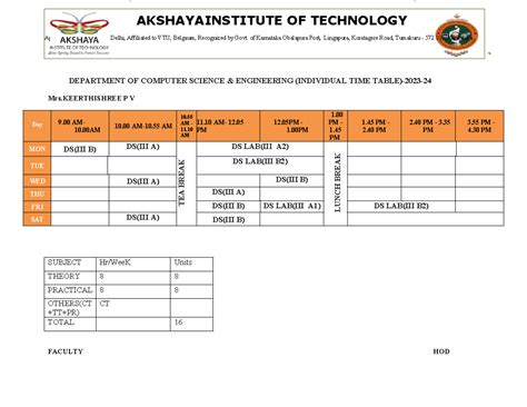 Individual Time Table for CSE Department - AY 2023-24 - Studocu