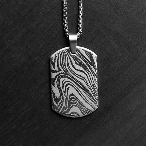 Damascus Steel Dog Tag Necklace - Mesmerize India