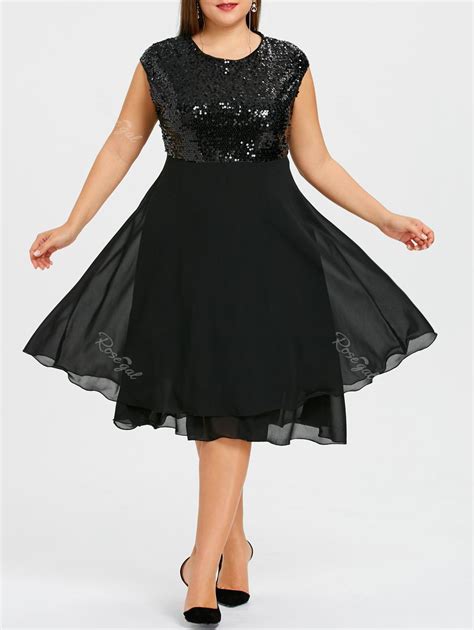 [36% OFF] Flounce Plus Size Sparkly Sequin Cocktail Dress | Rosegal