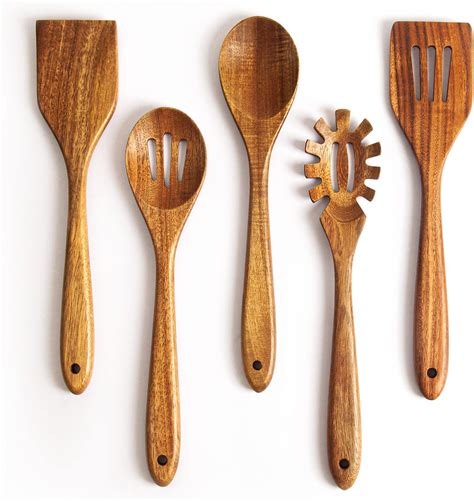 Amazon.com: Wooden Kitchen Utensils Set with Holder, Wooden Cooking ...