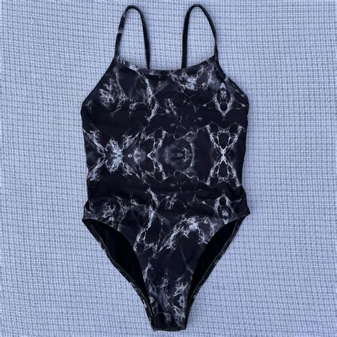 Women's Black and White Swimsuit-one-piece | Depop