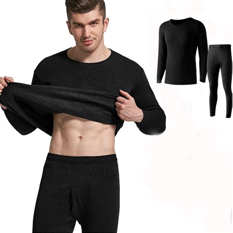Set of 2 Men Warm Thermal Underwear Set Ultra Soft Long Johns Fleece ...