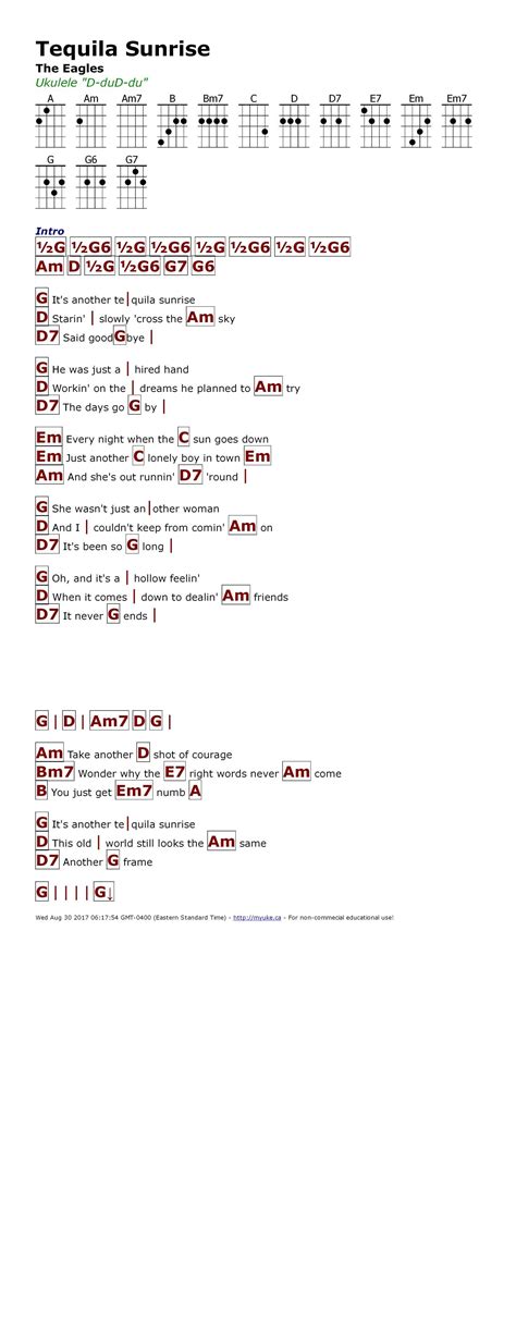 Tequila Sunrise Chords And Lyrics | Chord Music Sheet App