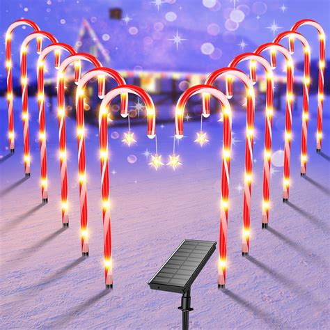 Qoosea 12Pack Outside Christmas Decorations Solar Candy Cane Lights ...