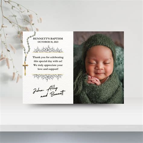Rosary Baptism Thank You Card Template With Photo, Editable Printable ...