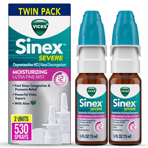 Vicks Sinex Severe Moisturizing Ultra Fine Nasal Mist with Aloe, Over ...