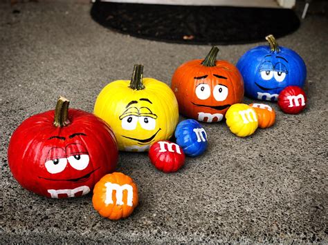 pumpkins painted like m&m's