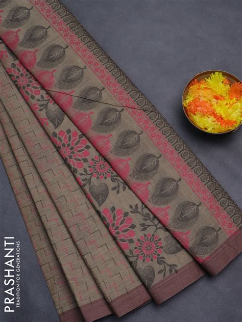 Nithyam cotton saree grey with allover thread weaves and simple border ...
