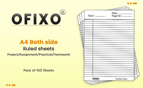 OFIXO A4 Size Both Side Ruled Sheet for Project/Practical/Homework ...
