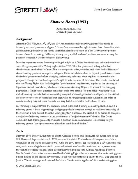 Shaw v. Reno (1993) - Case Summary on Racial Gerrymandering - Studocu