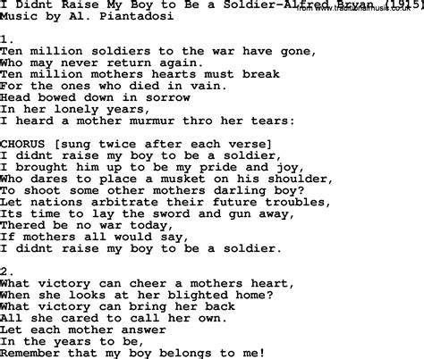 World War One(WW1)Era Song Lyrics for: I Didn’t Raise My Boy To Be A ...