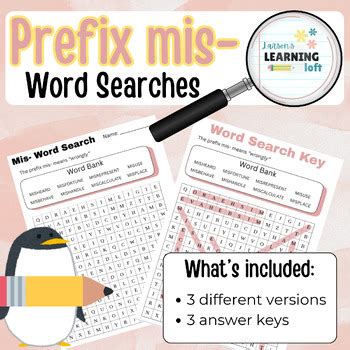 4th and 5th Grade Prefix Mis- Word Searches by Larson's Learning Loft