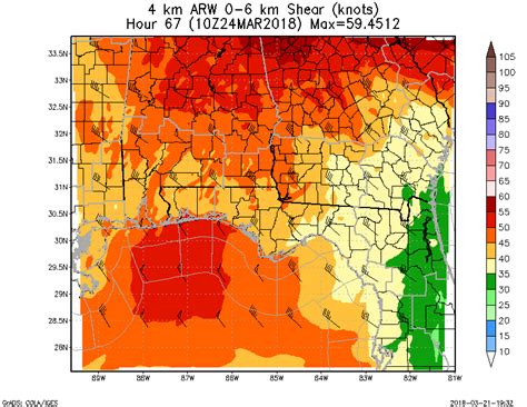 WRF ARW 4km 0 to 6km Shear