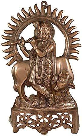 NMII Bronze (Gun Metal) Standing Lord Krishna with Cow Statue/Plate for ...