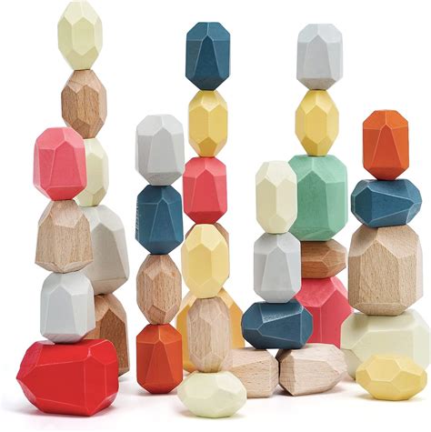 36PCS Wooden Sorting Stacking Rocks Building Blocks India | Ubuy