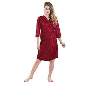 Buy PLAY LOUNGEWEAR Women's Satin Robe with 3/4 Sleeves - Solid Above ...
