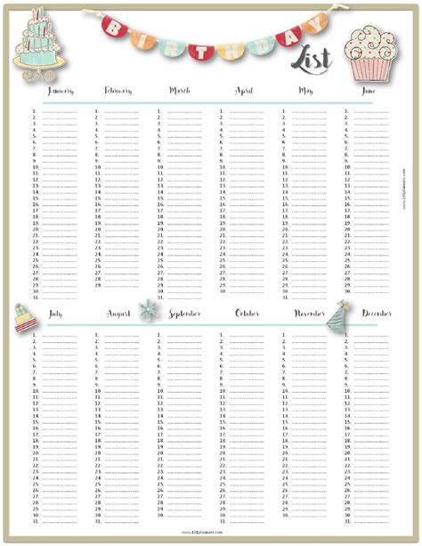 Free Printable Birthday Calendar - UK Printable Hub