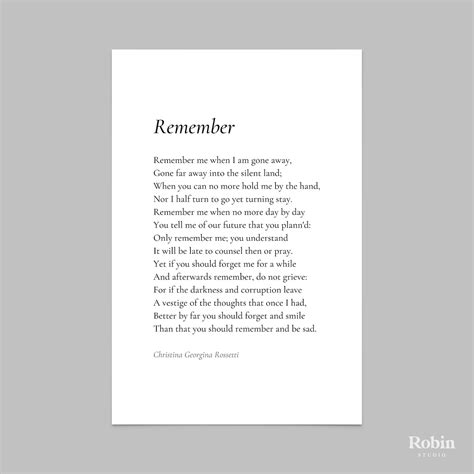 Remember by Christina Georgina Rossetti Poem Print Poetry - Etsy