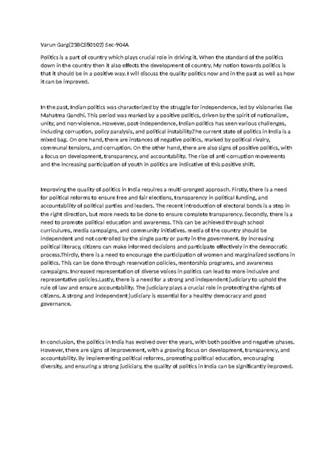 Attitude towards politics Soft skill - Varun Garg(23BCS80102) Sec-904A ...
