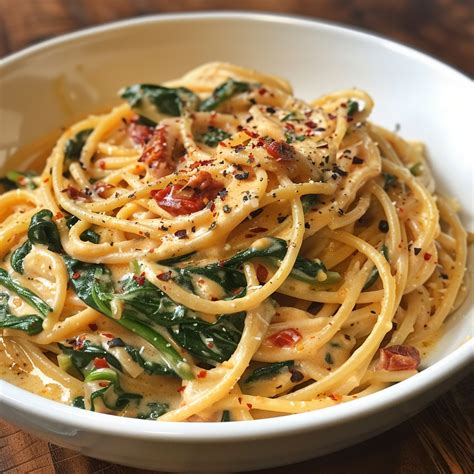 Spaghetti & Spinach with Sun-Dried Tomato Cream Sauce: A Creamy, Flavor ...