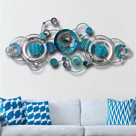 Blue Wall Art, Large Metal Wall Decor, Modern Living Room Art ...