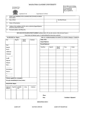 2014 Form India Mahatma Gandhi University Application for the Degree ...