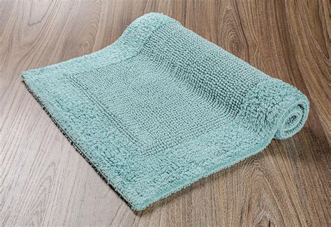 GCASLK-Bath Mat Rug 17x24 Aqua Blue, 100% Pure Cotton, Super Soft White ...