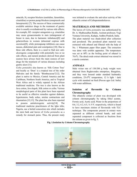 Anti ulcer activity on cold stress induced ulcerative rats with column chromatographically ...