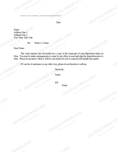 Sample Letter regarding Deposition - Deposition Letter | US Legal Forms