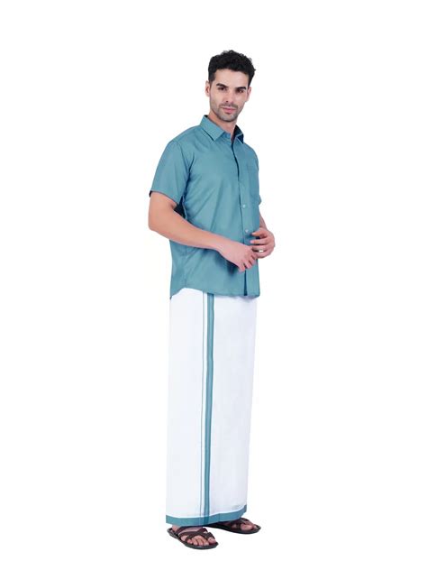 Readymade Shirt(Half Sleeve) and Dhoti Combo Set Peacock Green Colour