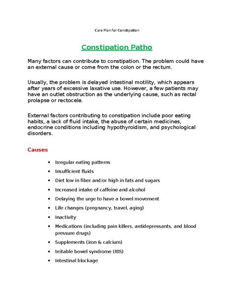 Constipation Nursing Plan