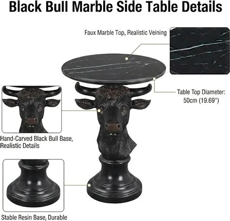 UNOIRNM Bull Head Accent Side Table - End Table with Faux India | Ubuy