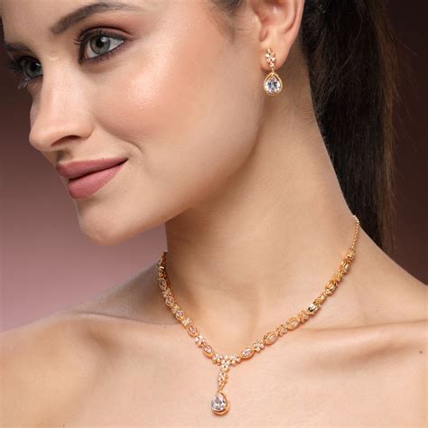 Eternal Shine: Exquisite Gold Plated American Diamond Teardrop Necklac ...
