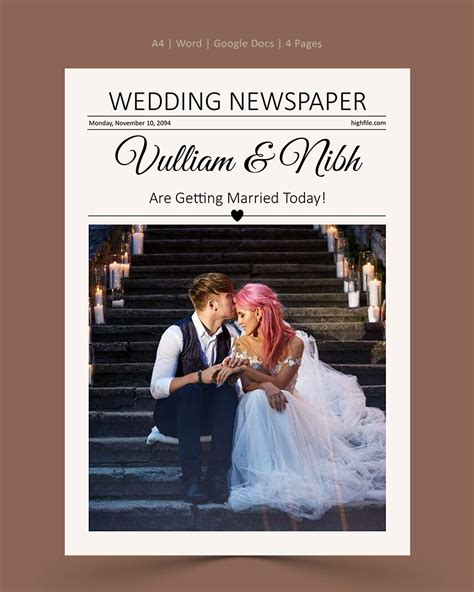 Beige Newspaper Wedding Program Template - Word | Google Docs - Highfile