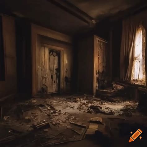 Photorealistic creepy haunted house interior at night on Craiyon