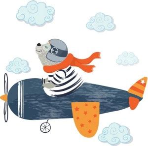 Asian Paints 59 cm Mr Bear On A Plane Vinyl Wall Sicker Removable ...
