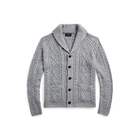 Aran-Knit Cotton Shawl-Collar Cardigan for Men | Ralph Lauren® IN