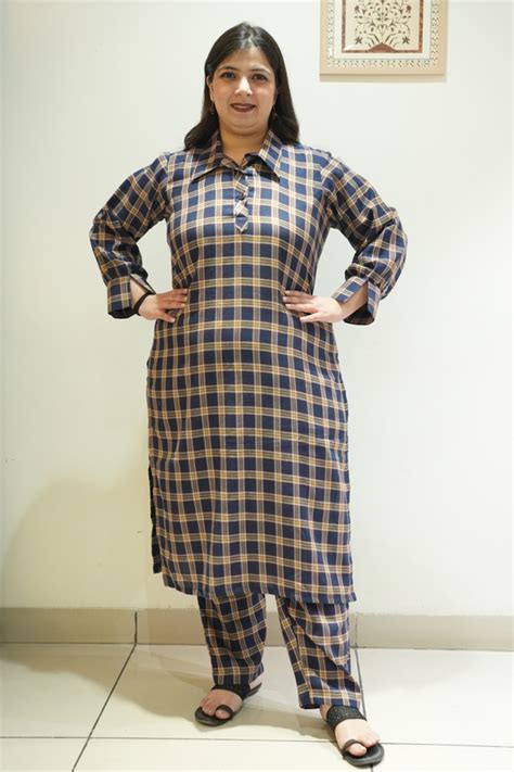 Spiced Navy Woollen Kurta Set - Apella