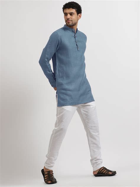 Full Sleeve Mandarin Collar Pure Linen Short Kurta – Linen Trail