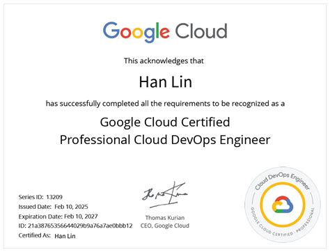 Professional Cloud DevOps Engineer | Certifications | Han Lin