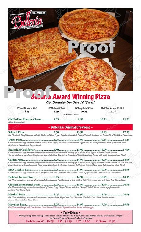 Menu at Belleria pizzeria, Boardman, Market St