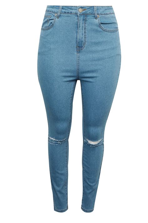 Plus Size Bleach Blue Ripped Skinny Stretch AVA Jeans | Yours Clothing